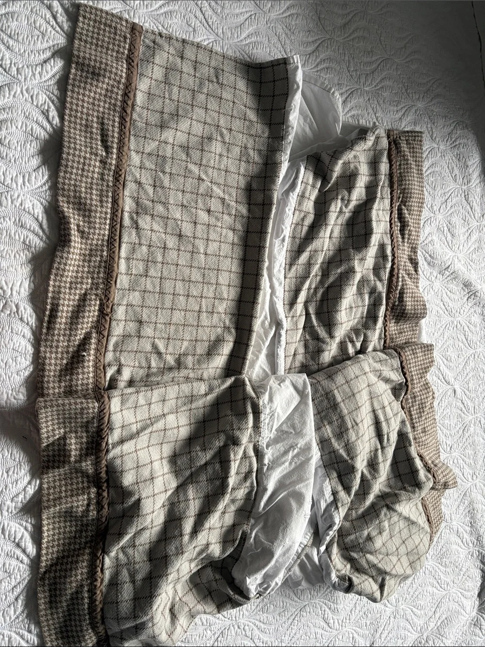 Restoration Hardware Brown and Blue Houndstooth Pillow Shams and bed skirt